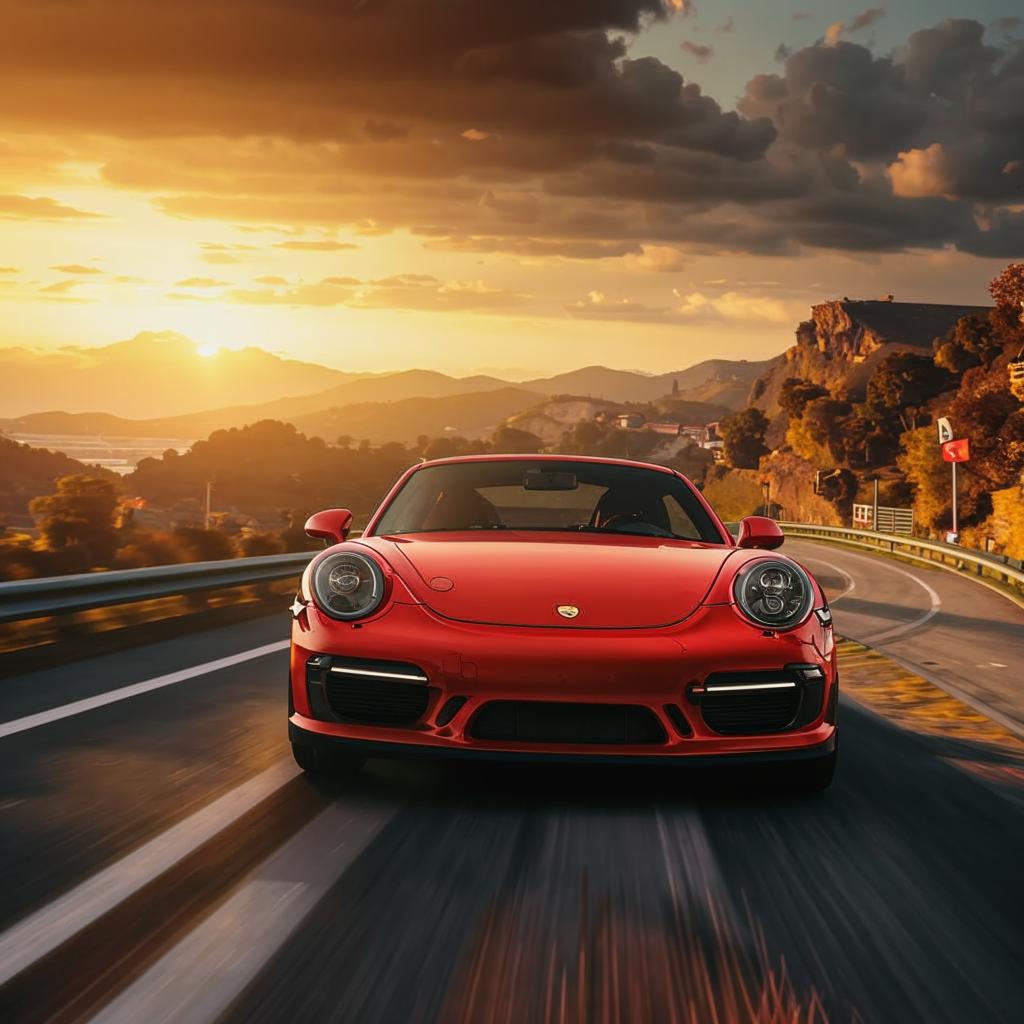 Voiture Porsche rouge sportive en action
